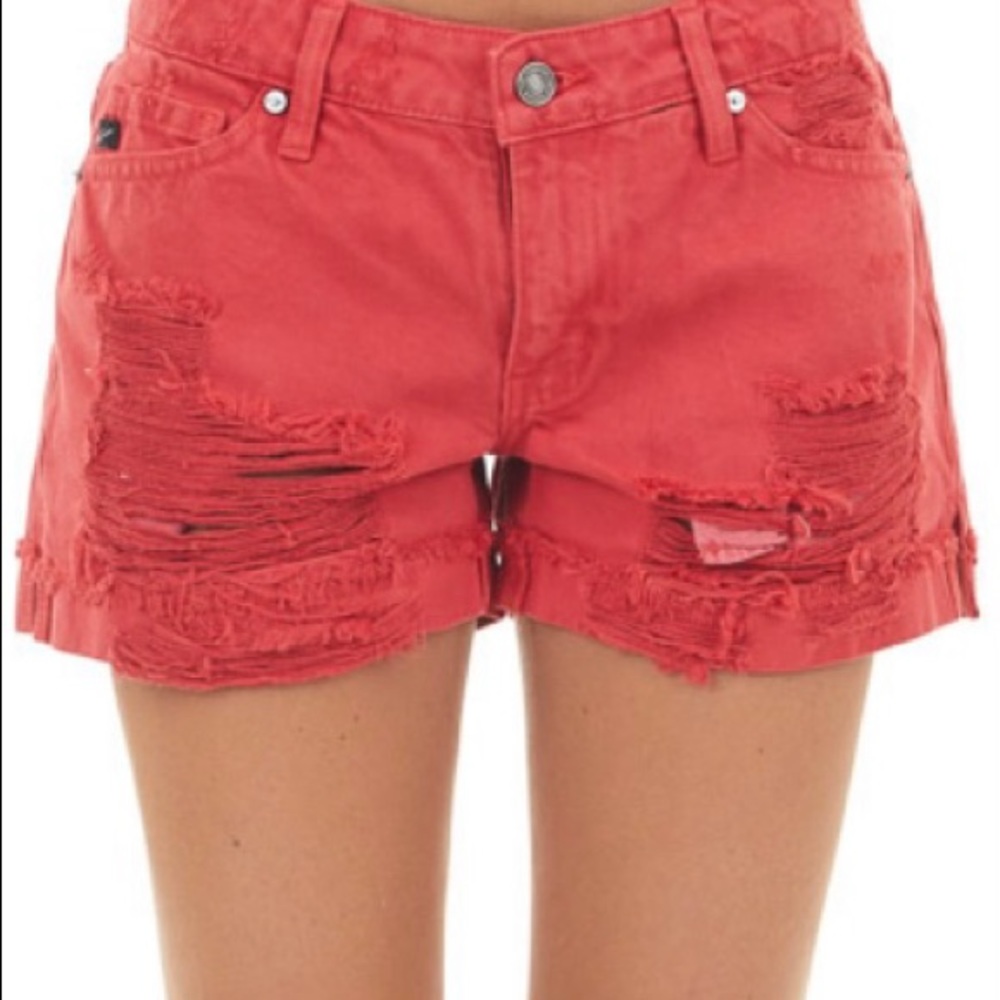 KanCan red distressed Jean shorts